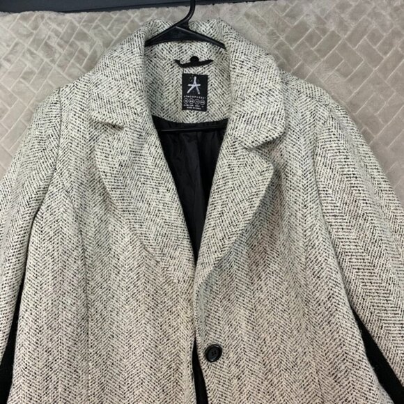 Atmosphere Womens 12 Pea Coat Black White Woolen Mid Length Faux Leather Sleeves - Picture 2 of 16